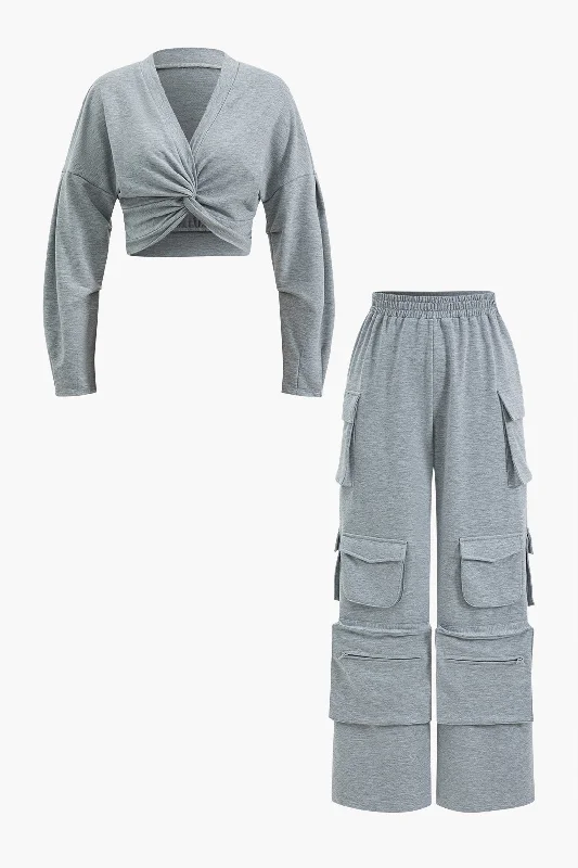 Twisted Knot Top And Pocket Trousers Set