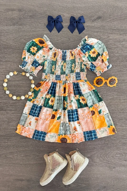 Faux Quilted Sunflower Dress