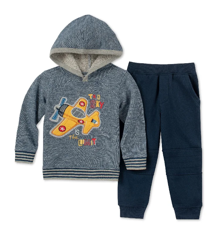 Kids Headquarters Baby Boys 2 Pc. Marled Plane Hoodie Pants Set