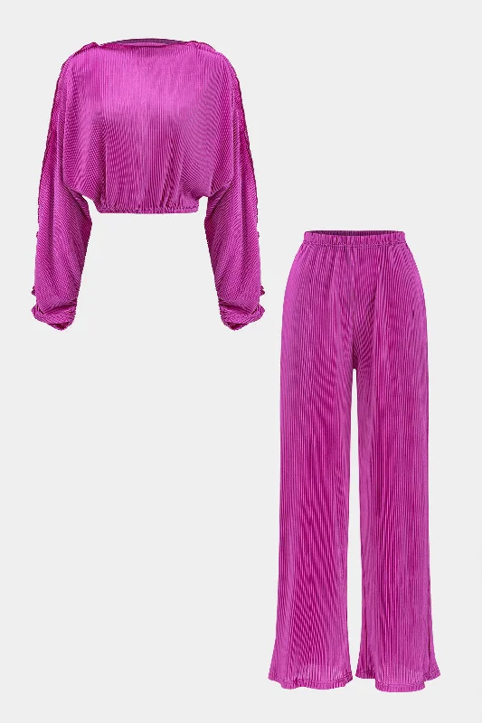 Long-Sleeve Top And High Waist Wide Leg Trousers Set