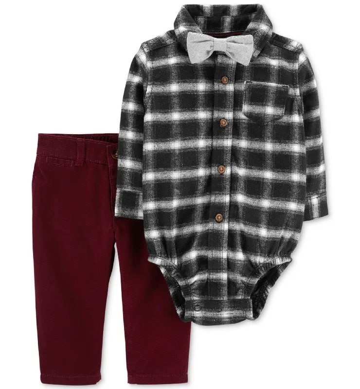 Carters Baby Boys Plaid Cotton Bodysuit Pants Bowtie Set