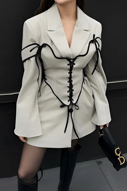 Bow Long Sleeve Dress And Corset Set