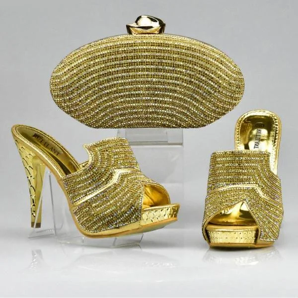 Gold Color Shoes and Bag Set