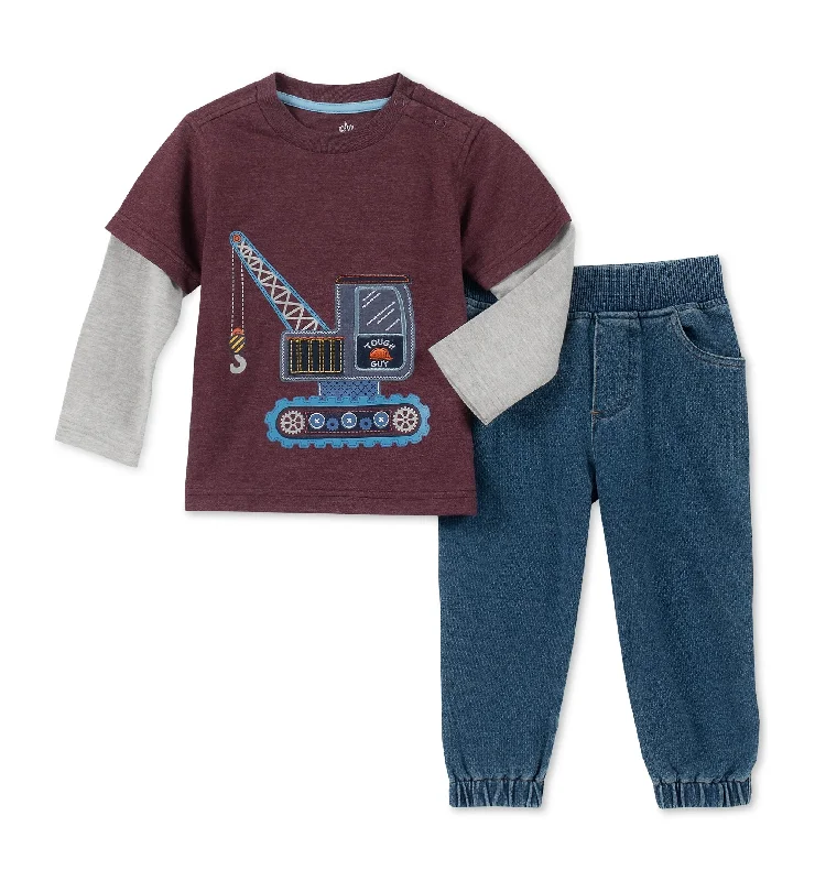 Kids Headquarters Baby Boys 2 Pc. Layered Look T-Shirt Jeans Set