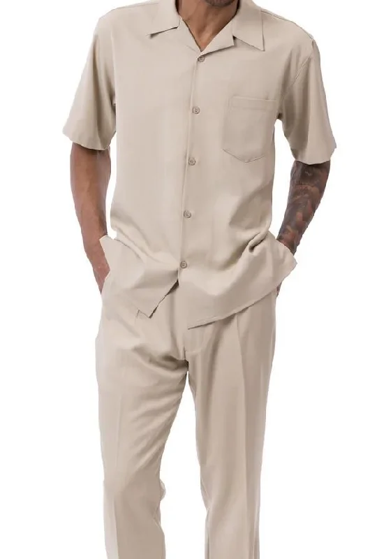 Men's 2 Piece Walking Suit Summer Short Sleeves in Khaki