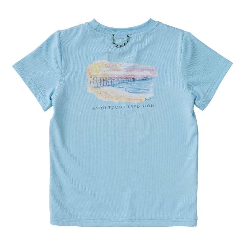 Shore Performance Fishing Tee on Light Blue