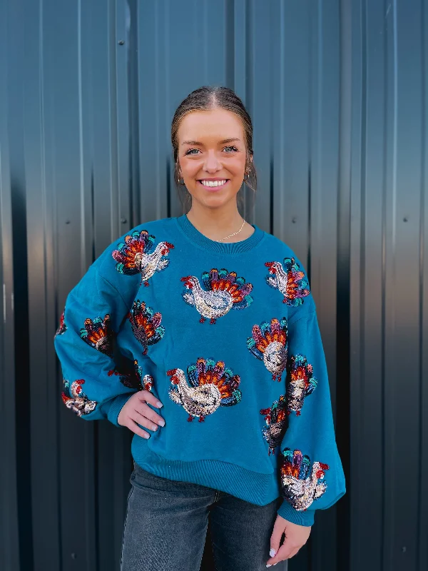 QOS Beaded Turkeys All Over Sweatshirt