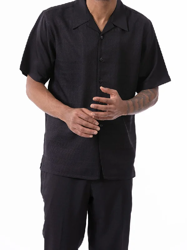 (XL/40) Black Weave Pattern Walking Suit 2 Piece Short Sleeve Set