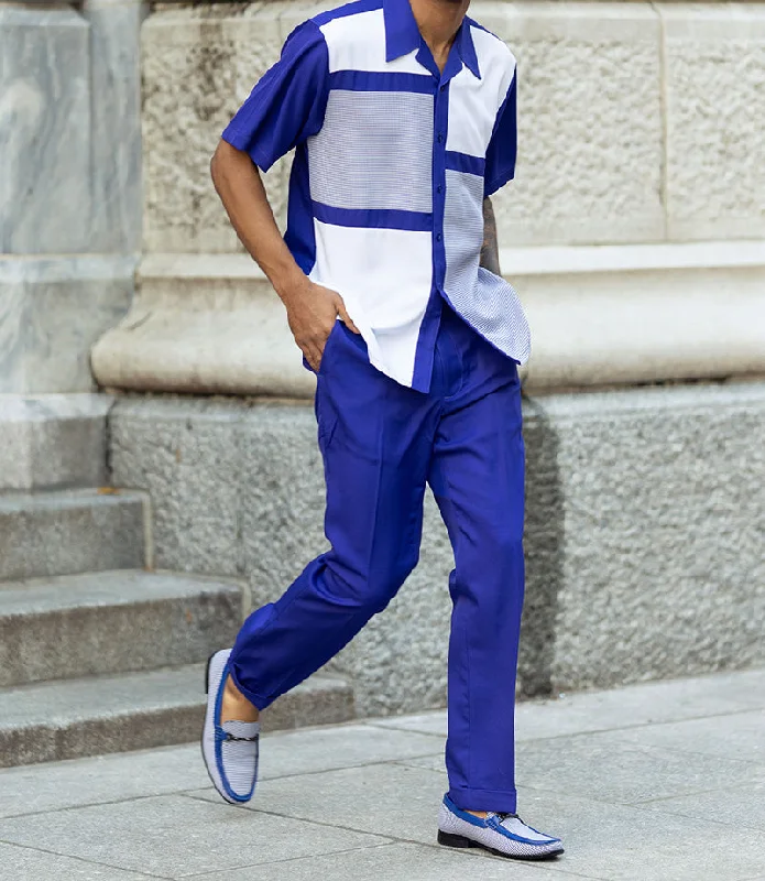 Purple Color Block Walking Suit 2 Piece Short Sleeve Set