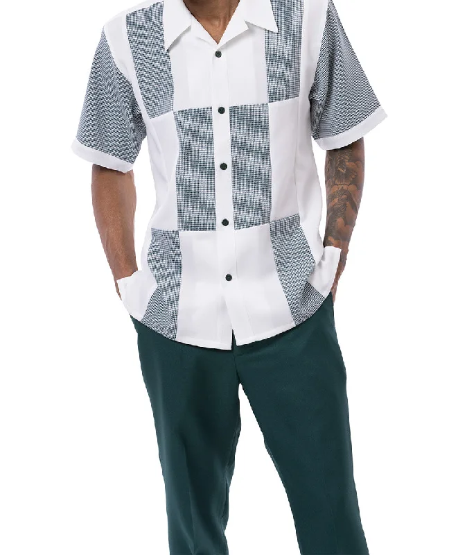 Emerald Color Block Walking Suit 2 Piece Short Sleeve Set