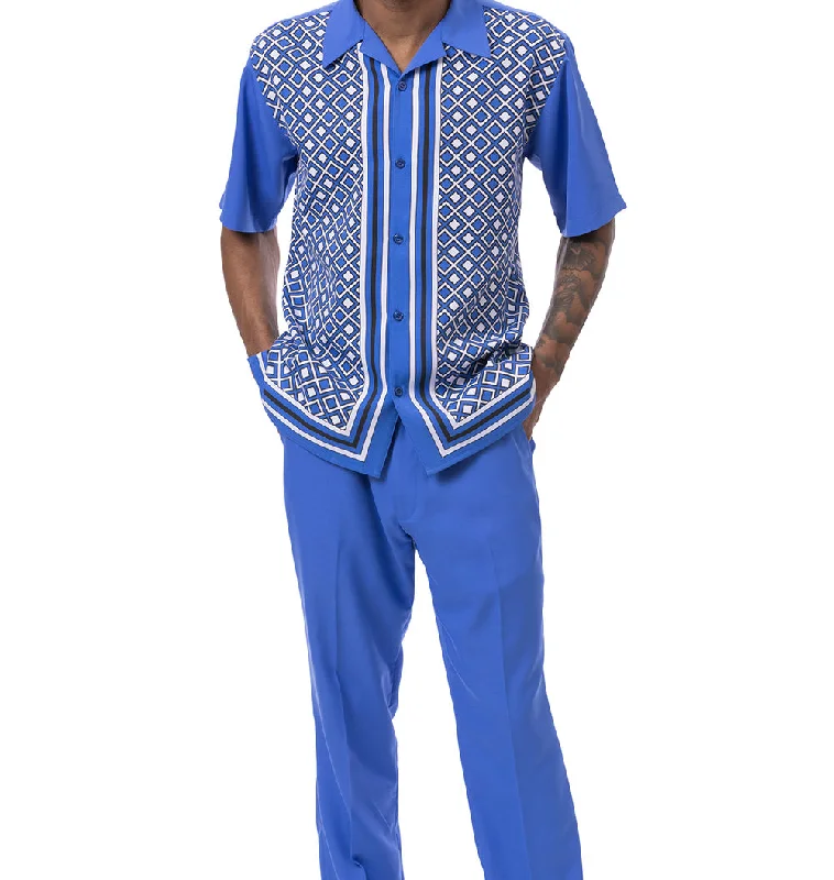 Royal Mini Windowpane Walking Suit 2 Piece Short Sleeve Set