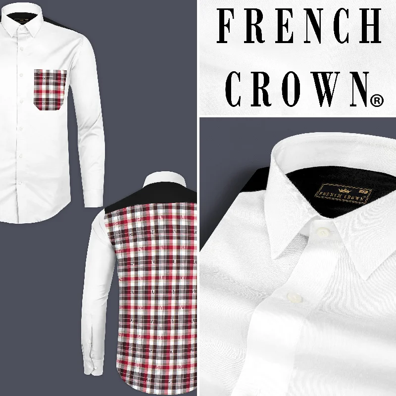 Bright White with Checkered Pocket Super Soft Premium Cotton Shirt