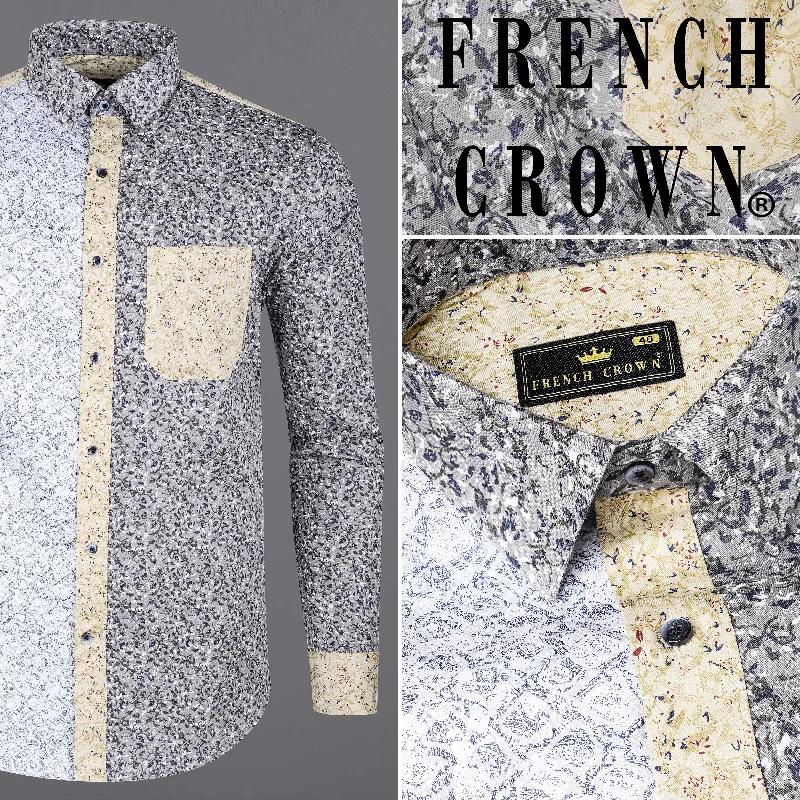 Chatelle Gray with Timberwolf Brown Ditsy Printed Twill Premium Cotton Designer Shirt