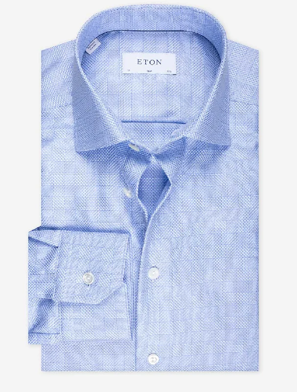 Slim Plaid Check Casual Shirt Blue