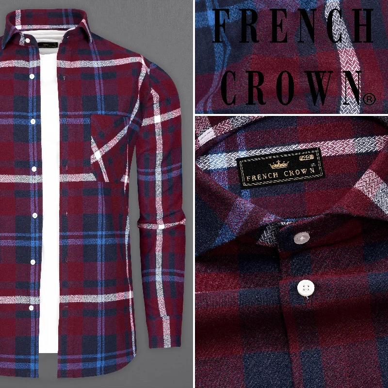 Metallic Maroon with Mariner Blue Checkered Herringbone Overshirt/Shacket