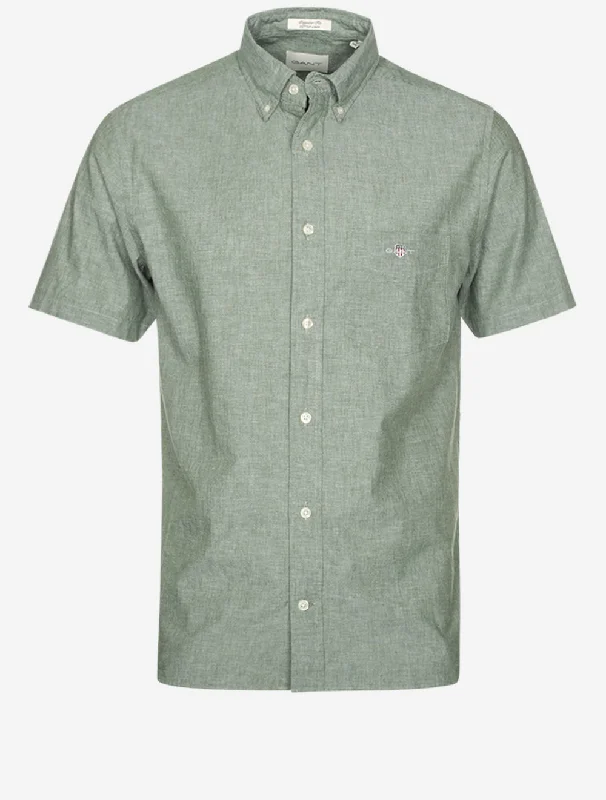 Regular Cotton Linen Short Sleeve Shirt Pine Green