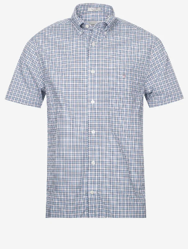 Regular Poplin Microcheck Short Sleeve Shirt Dove Blue