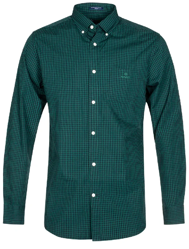 Regular Fit Blue 2-Color Gingham Broadcloth Shirt Ivy Green