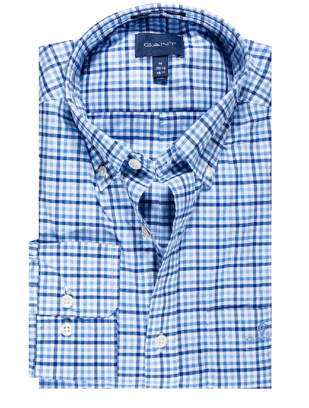 Regular Fit Blue 3-Color Gingham Broadcloth Shirt Pacific Blue