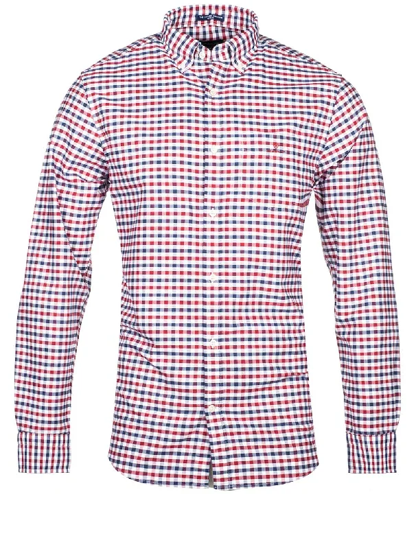 Regular Fit 2-Color Gingham Broadcloth Shirt Mahogany Red