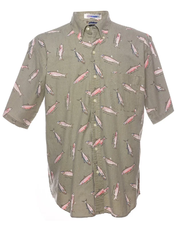 1990s Fish Print Shirt - L