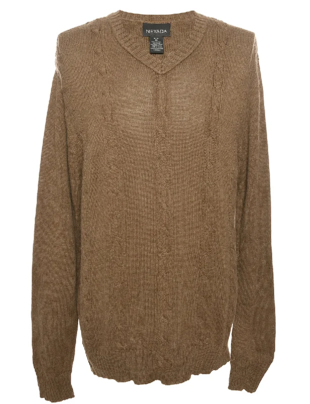 Cable Knit Brown Jumper - M