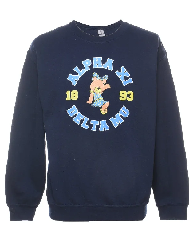 Navy Printed Sweatshirt - M