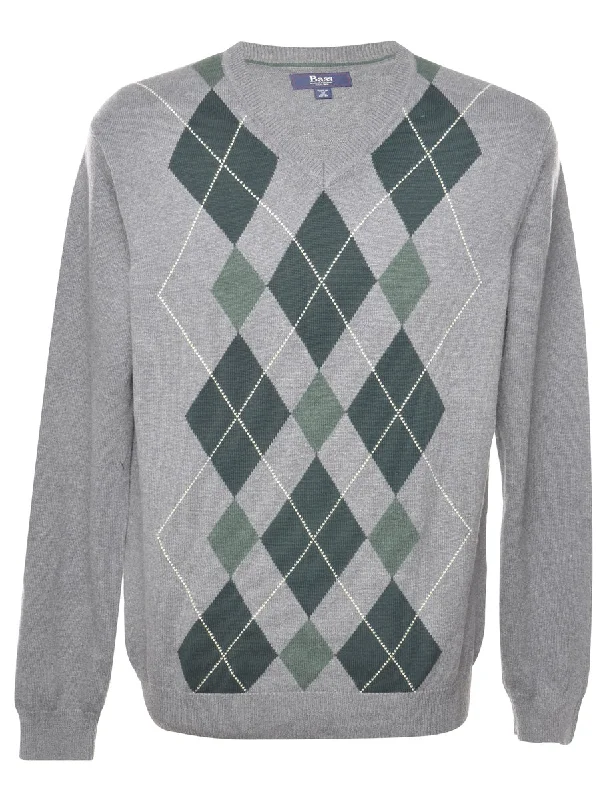 G. H. Bass Argyle Grey Jumper - M