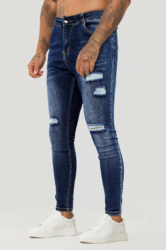 Men Stretch Skinny Jean - Dark Blue & Ripped