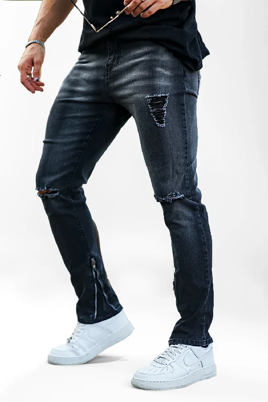 Men's Ripped Knee Black Stretch Jean