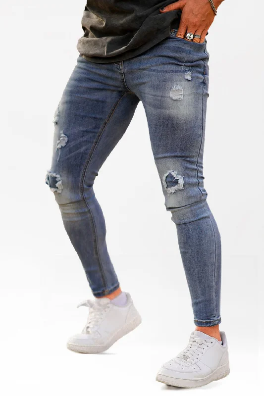 Men's Stretch Skinny Jean - Ripped & Blue