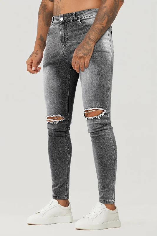 Men's Stretch Skinny Jean - Ripped & Dark Grey