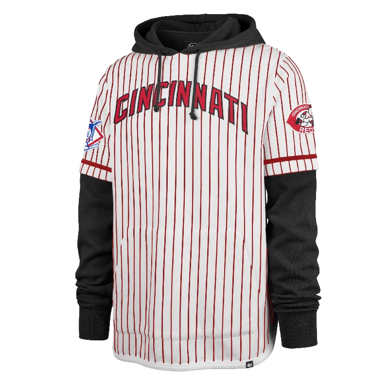 CINCINNATI REDS COOPERSTOWN PINSTRIPE DOUBLE HEADER '47 SHORTSTOP PULLOVER HOOD