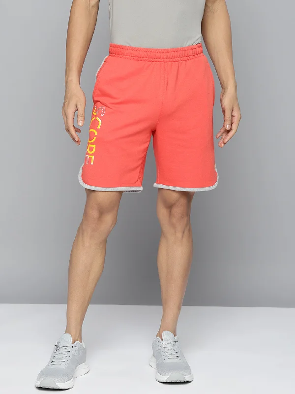 Alcis Men Peach-Coloured Typography Printed Running Shorts